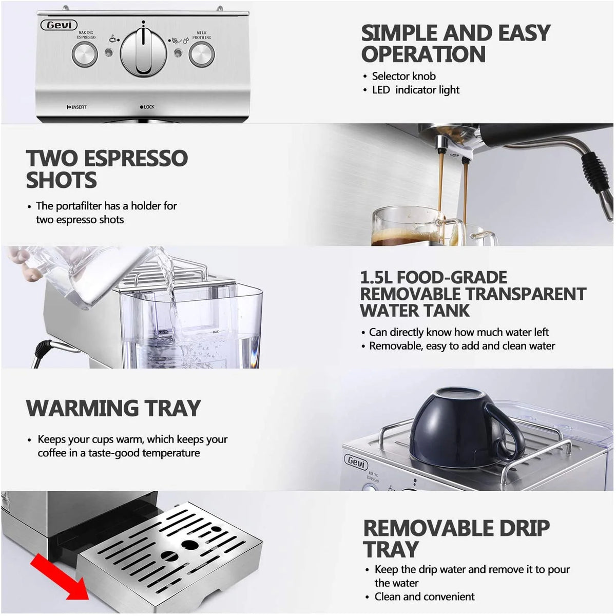Silver Stainless Steel 15 Bar Espresso Machine S998