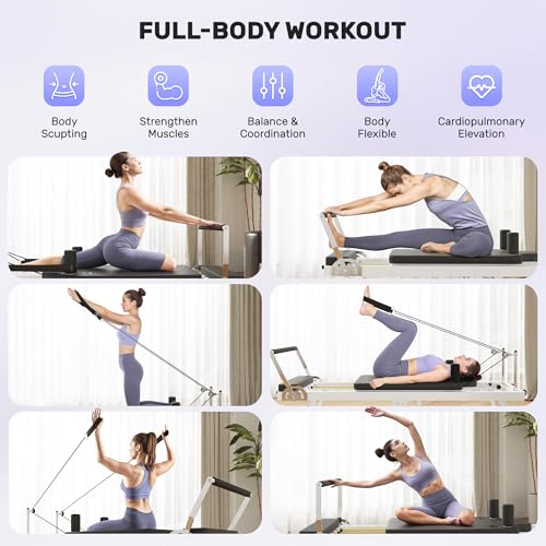 Foldable Pilates Reformer with Dual Resistance and Adjustable Height Pulleys O3019