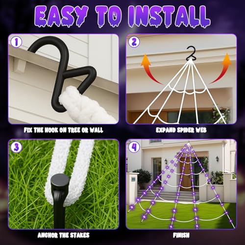 250 LED 16.4Ft Spider Web Lights with 59 Inch Giant Spider Q4496