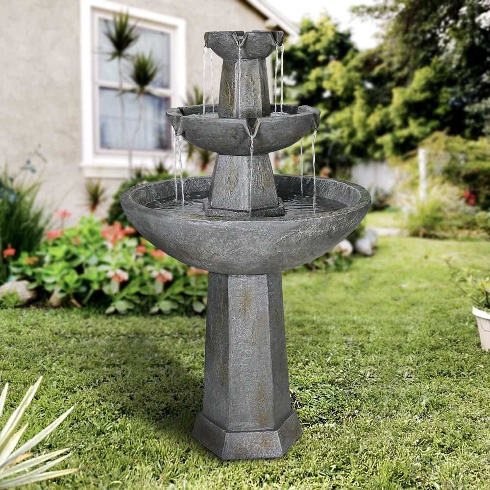 3 Tier Freestanding Waterfall Fountain with Bird Bath F1882