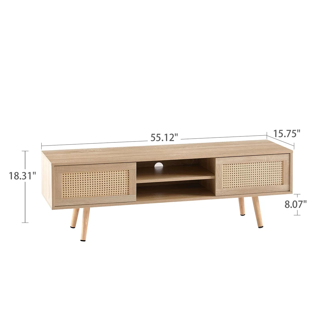 55 Inch Rattan TV Stand with Cabinet Storage J63486