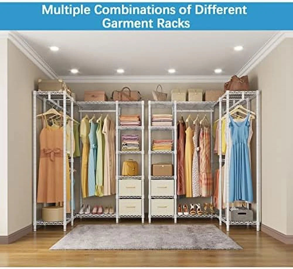 L Shaped Heavy Duty Garment Rack with Drawer White W97962