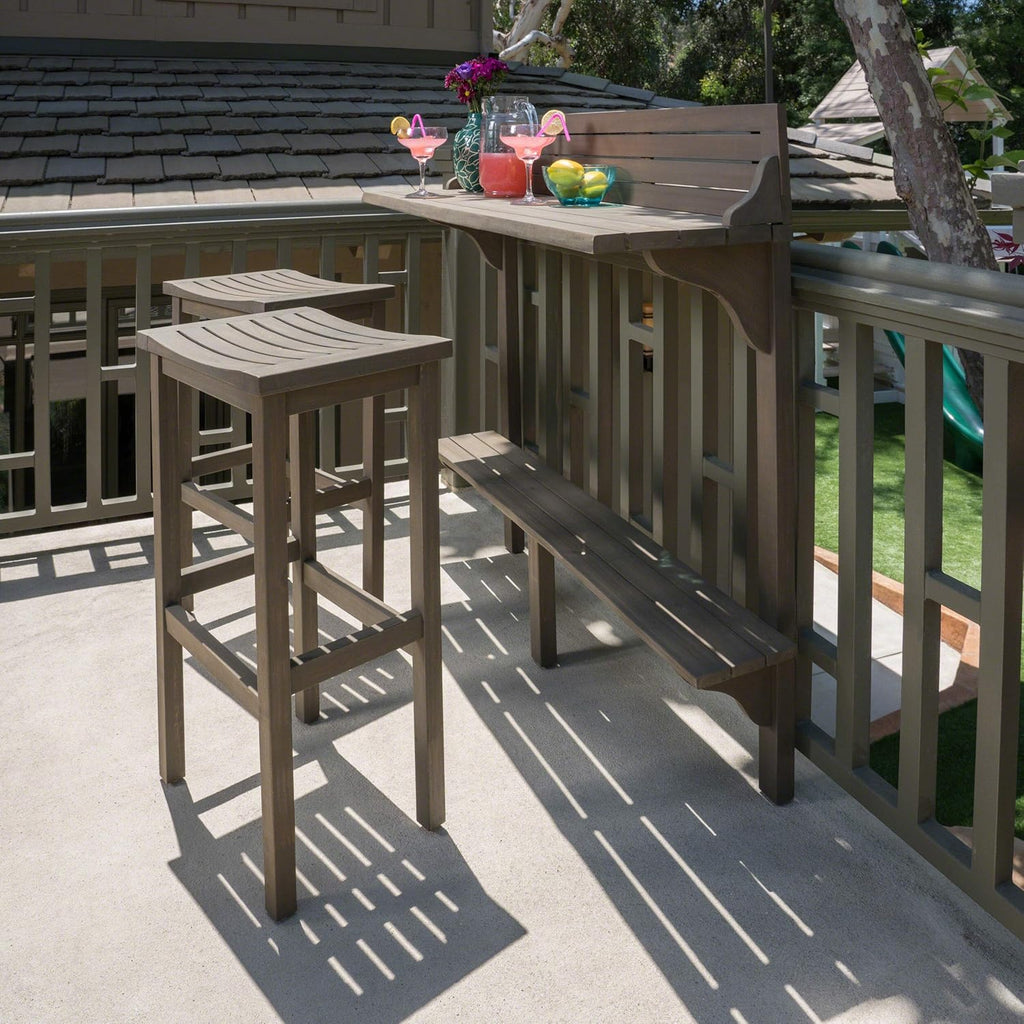 3-Pcs Acacia Wood Outdoor Bar Set, Grey Finish N4557