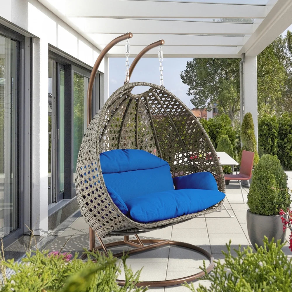 Blue Wicker 2 Person Hanging Egg Swing Chair U5934