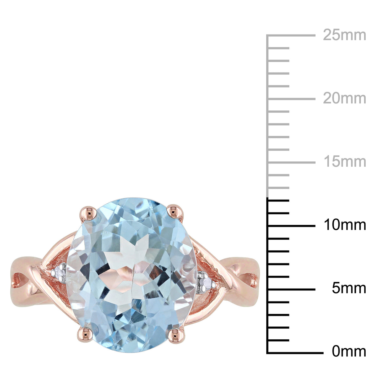 Oval-Cut Sky Blue Topaz and Diamond Accent Rose Gold Flash Plated Sterling Silver Ring Q6585