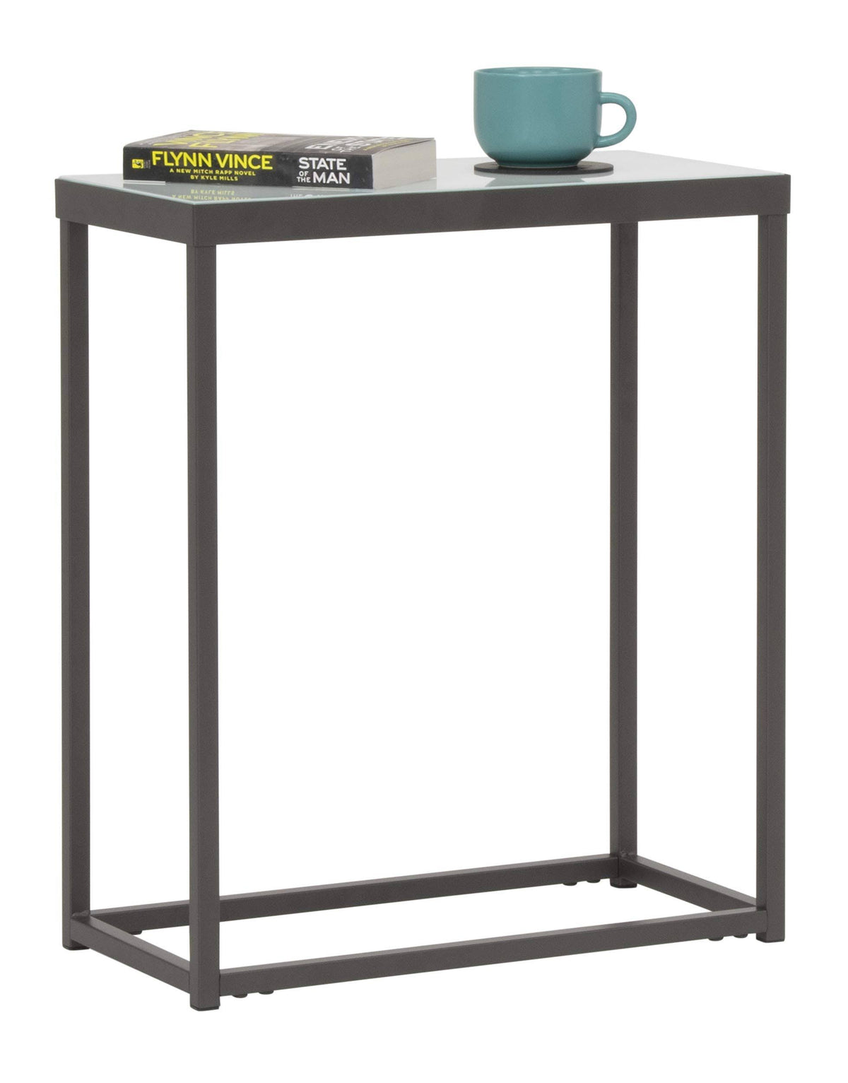 White Glass and Pewter Grey Metal Side Table H953248