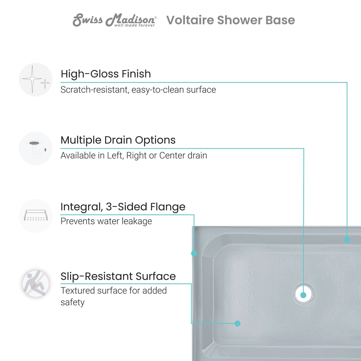 Gray Single Threshold Shower Base G4529