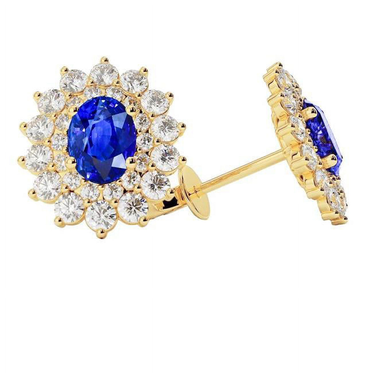 4 CT Oval Cut Sapphire Diamond Studs, 14K Yellow Gold R564
