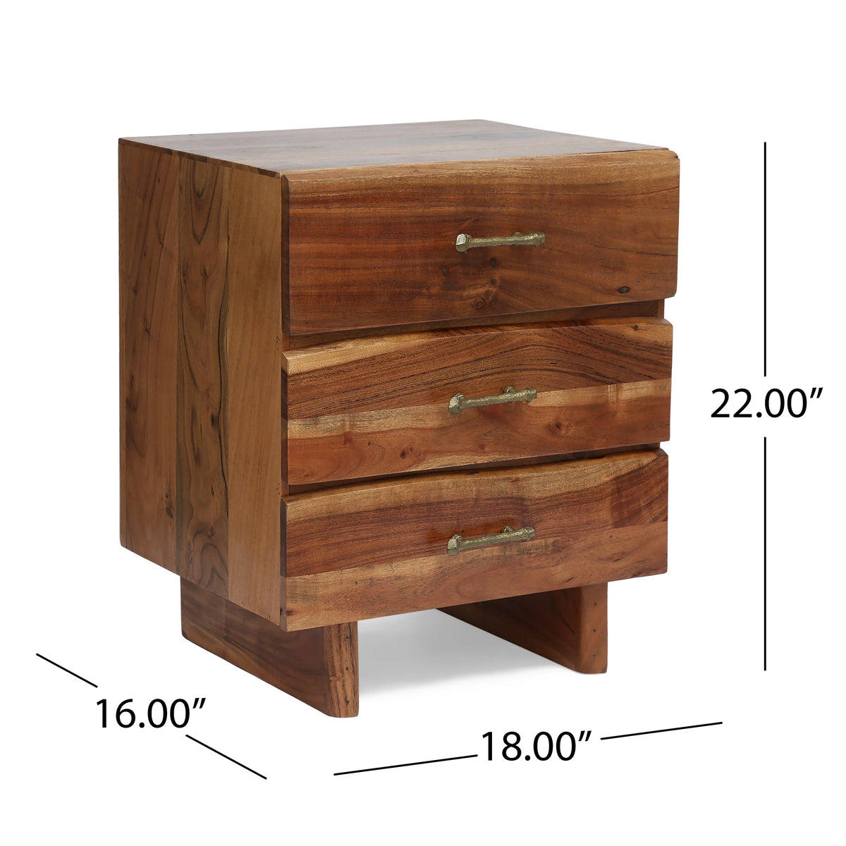 Acacia Wood 3 Drawer Nightstand J68401