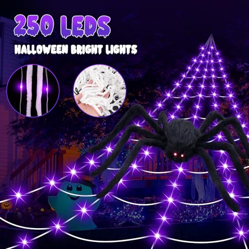 250 LED 16.4Ft Spider Web Lights with 59 Inch Giant Spider Q4496