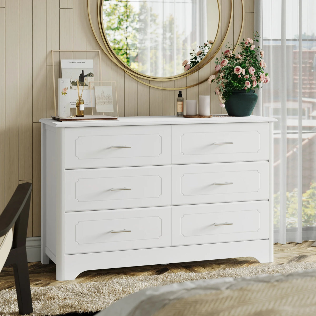White 6 Drawer Double Dresser D454