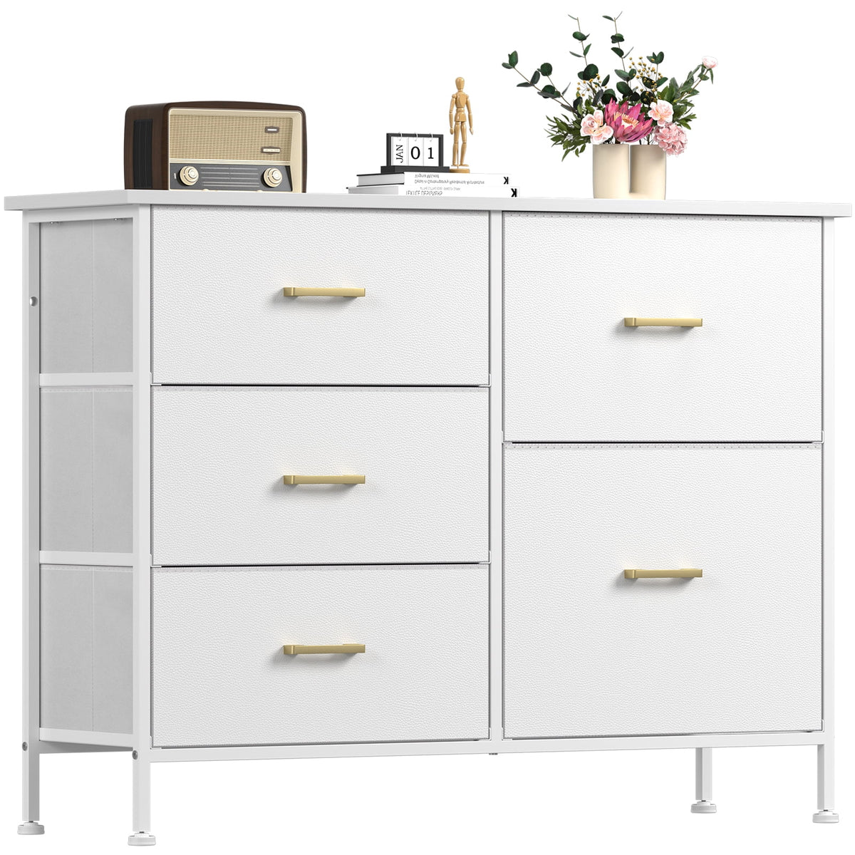 White 5 Drawer Dresser with Steel Frame K5461