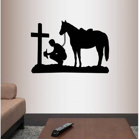 Pink Cowboy Kneeling Cross Horse Wall Decal W276
