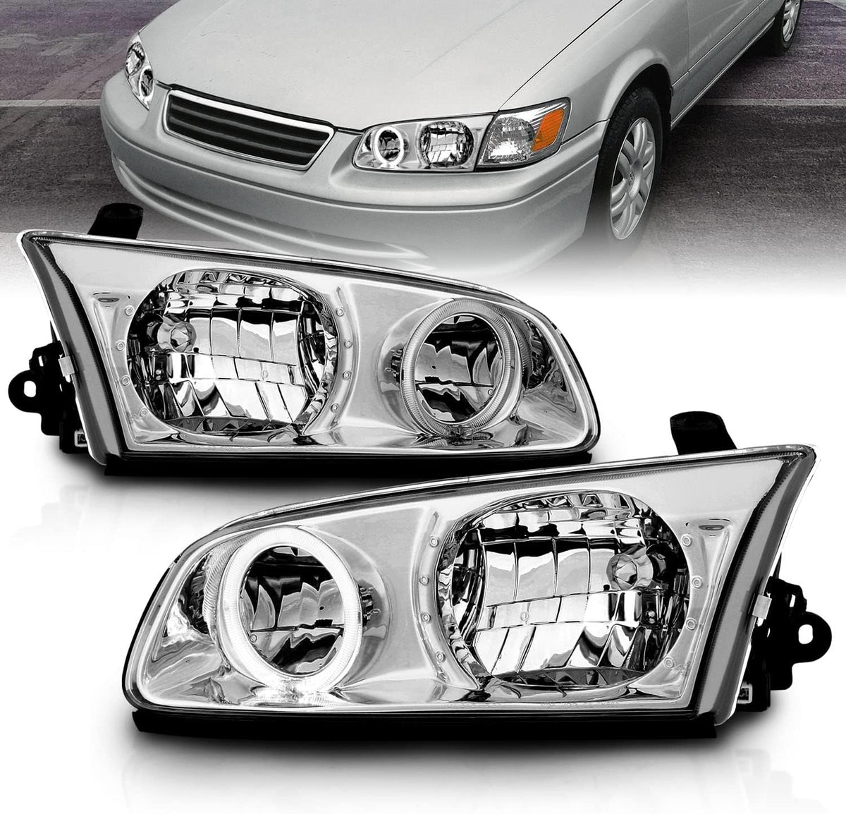 Black LED Halo Replacement Headlights for Toyota Camry F74753