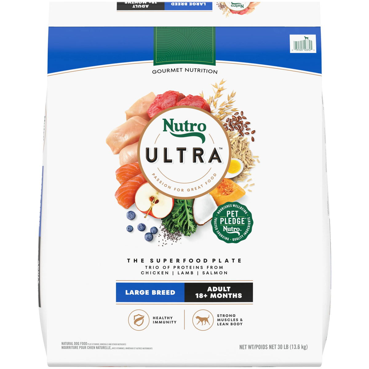 Adult Large Breed Dry Dog Food, Chicken, Lamb And Salmon Protein Trio, 30 Lb. Bag Z574
