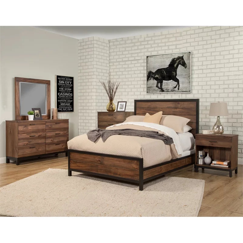 2 Piece Bedroom Set with Two 1 Drawer Wood Nightstands in Rustic Pine Z431