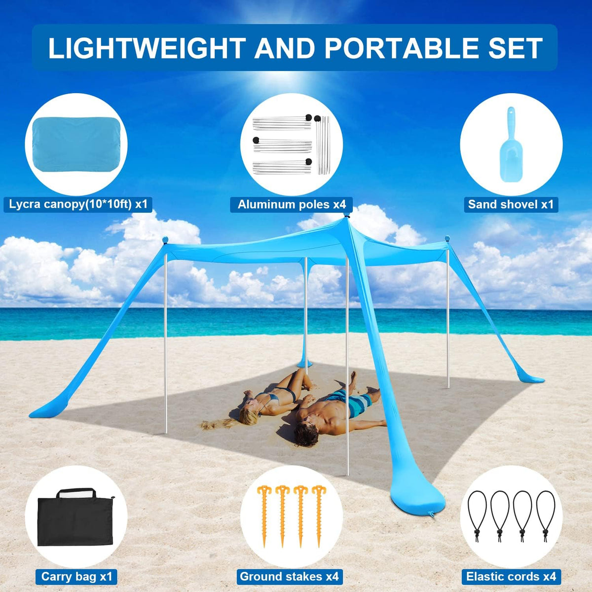 10×10FT Pop Up Beach Canopy Sun Shelter with 4 Aluminum Poles C512677