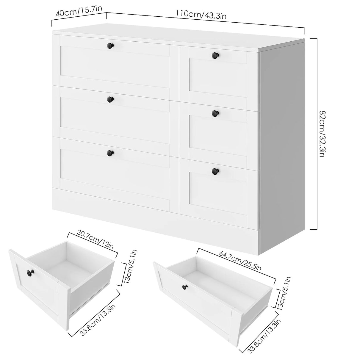 White 6 Drawer Wood Dresser M87466
