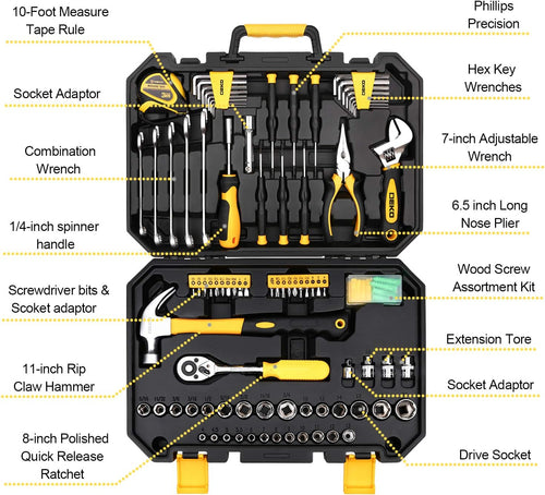 128 Piece Mechanics Hand Tool Set with Plastic Toolbox Storage Case W802