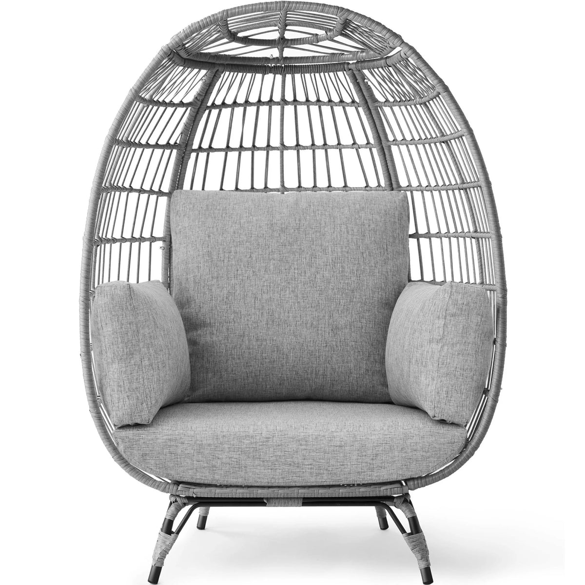 Oversized Black Wicker Egg Chair with Steel Frame E662