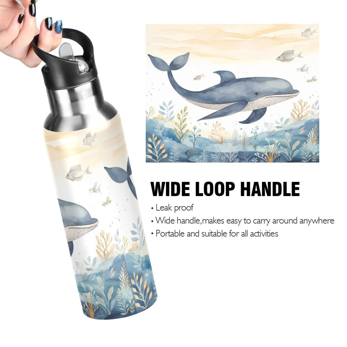 Stainless Steel Insulated Thermos Vacuum Flask Water Bottle with Straw Lid O745642