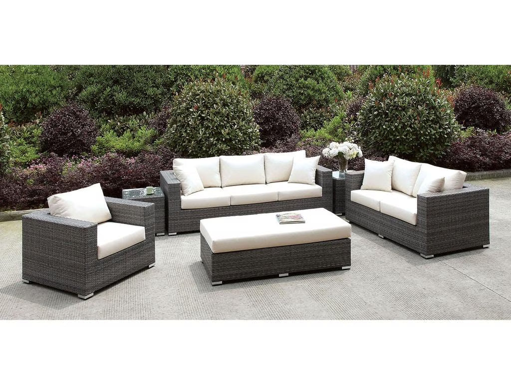 Ivory Light Gray Wicker Sectional Sofa Set 6pcs P13747
