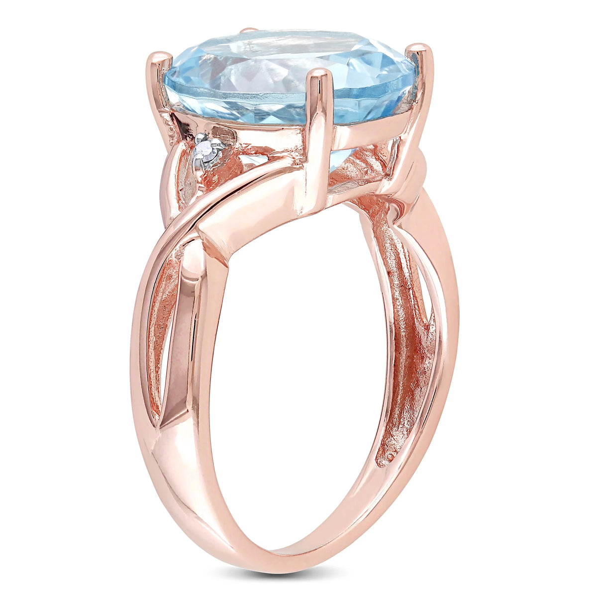 Oval-Cut Sky Blue Topaz and Diamond Accent Rose Gold Flash Plated Sterling Silver Ring Q6585
