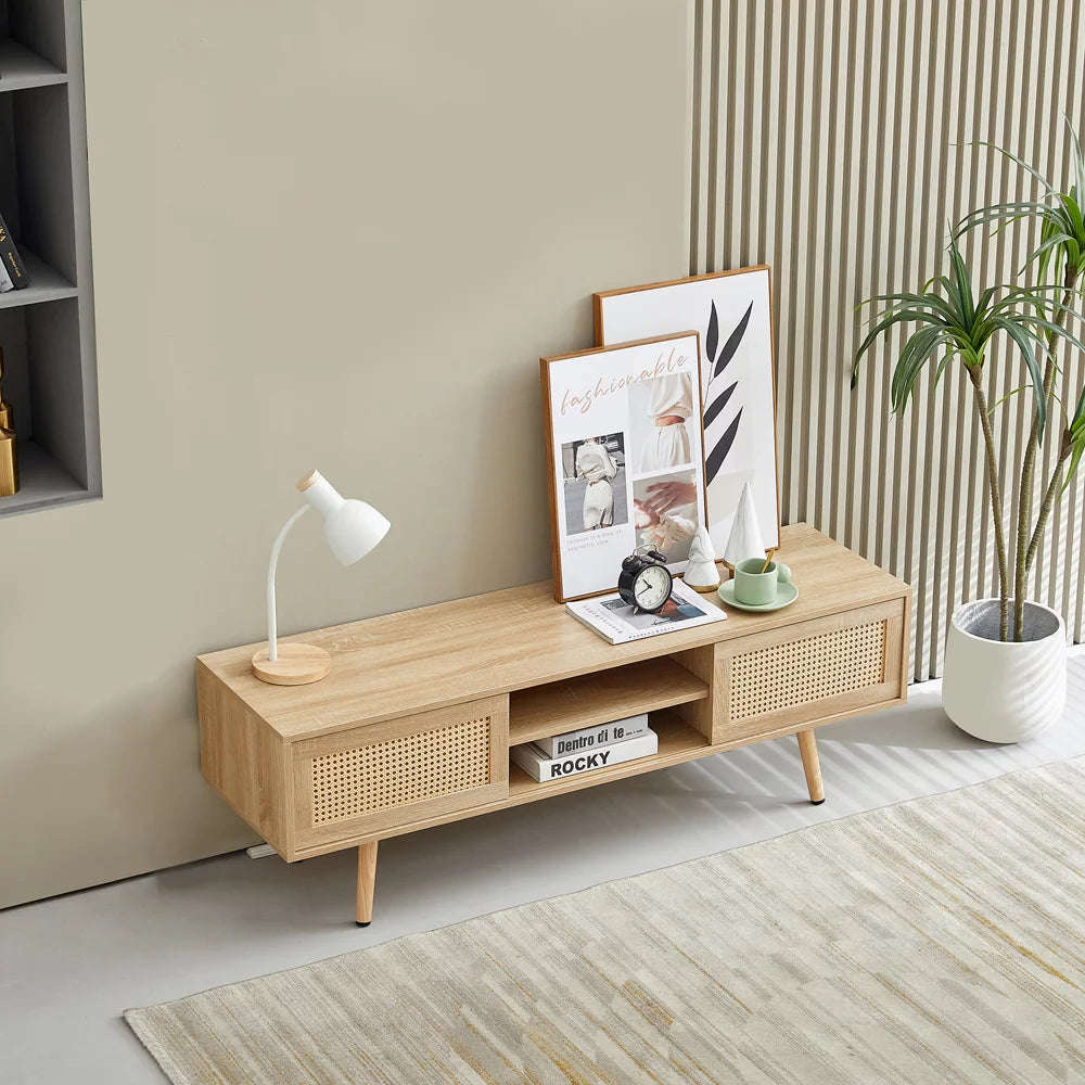 55 Inch Rattan TV Stand with Cabinet Storage J63486