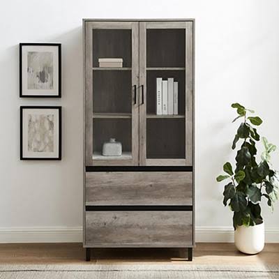 Gray Glass Door Hutch with Drawers X8253