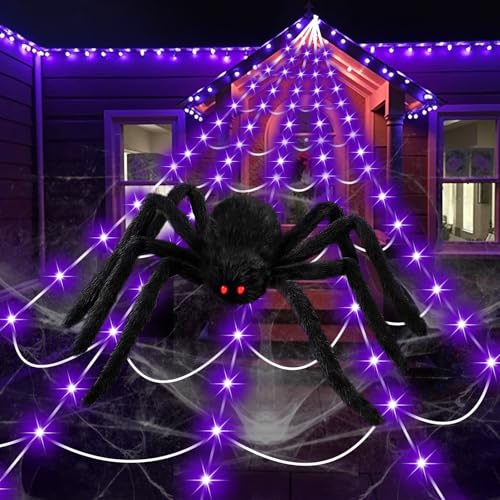 250 LED 16.4Ft Spider Web Lights with 59 Inch Giant Spider Q4496