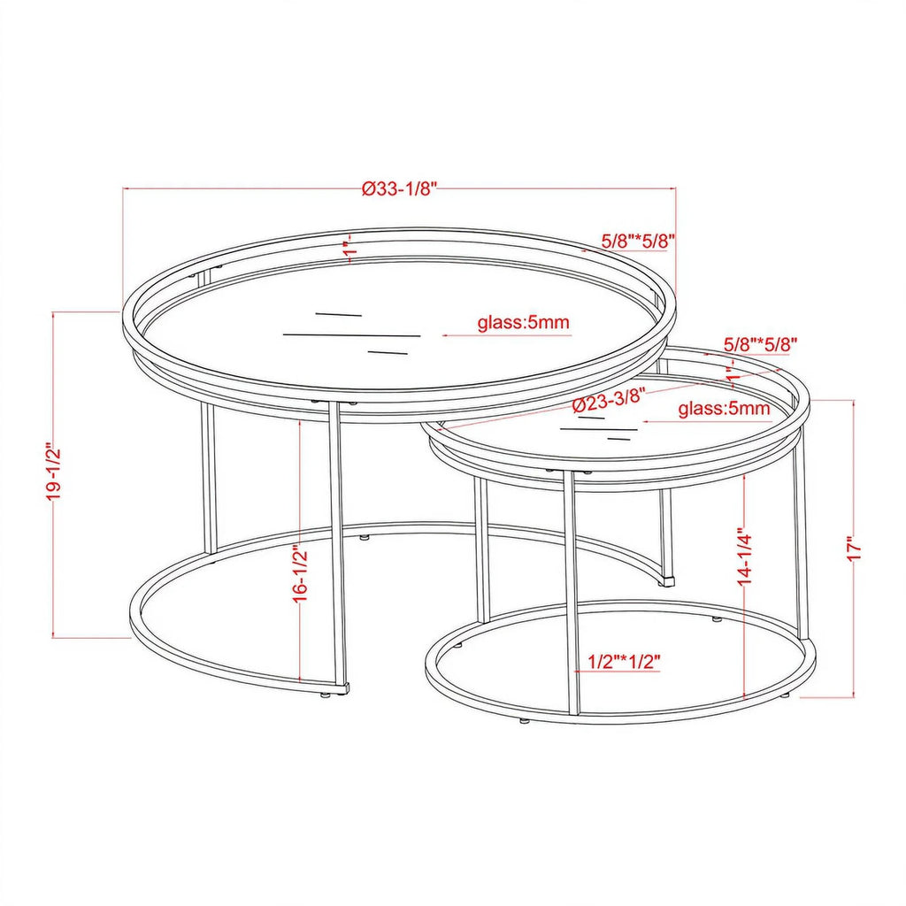 Metal Glass Top 2-Piece Nesting Tables Set N85104