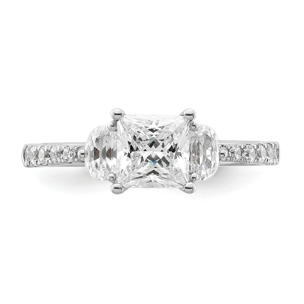 14k White Gold 3 Stone Half Moon/Princess Cut CZ Ring E175980