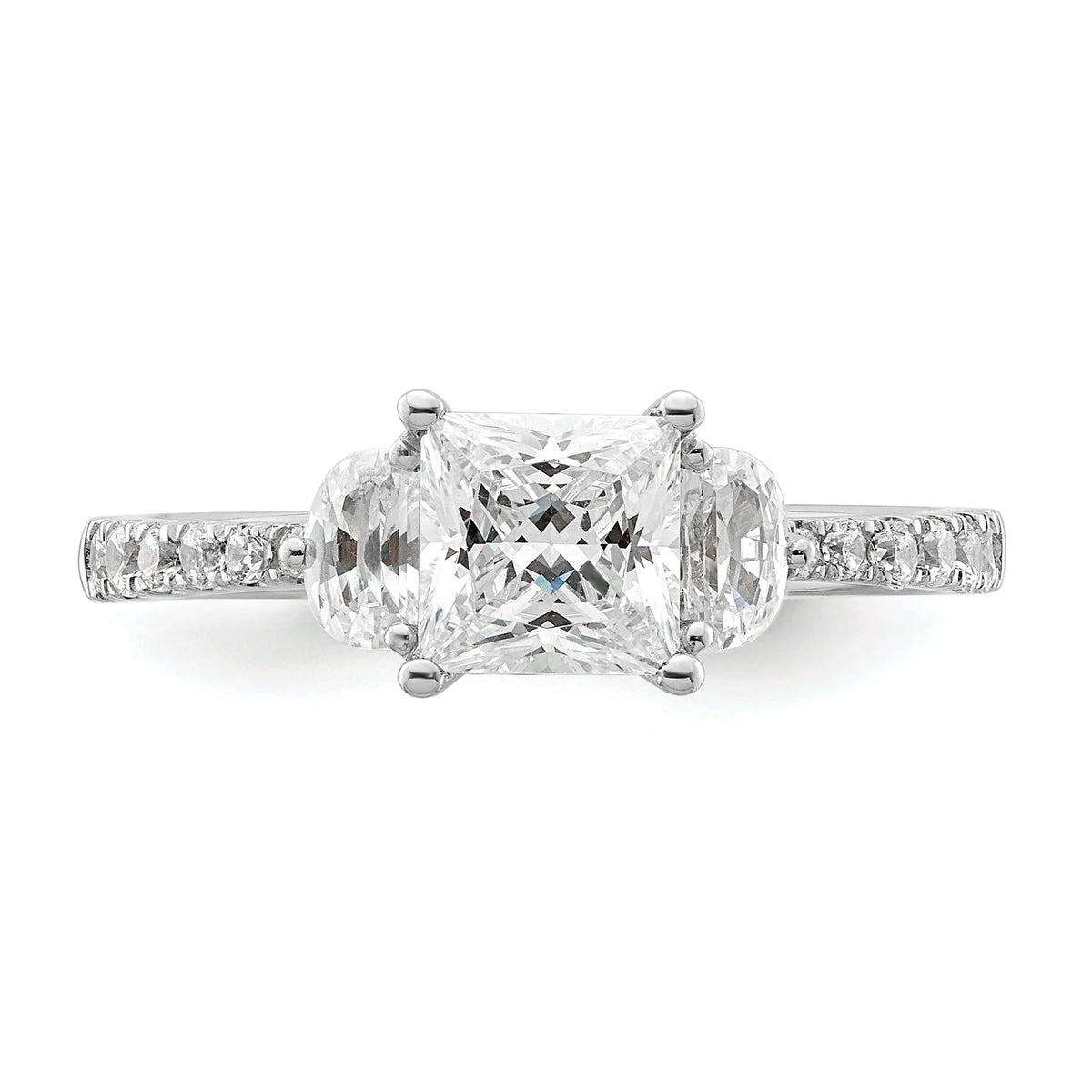 14k White Gold 3 Stone Half Moon/Princess Cut CZ Ring E175980