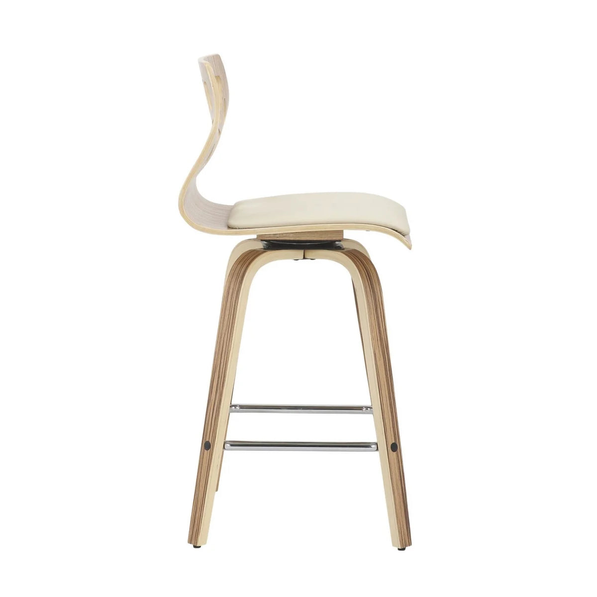 Set Of 2 Counter Stool In Zebra Wood And Cream Faux Leather P4896