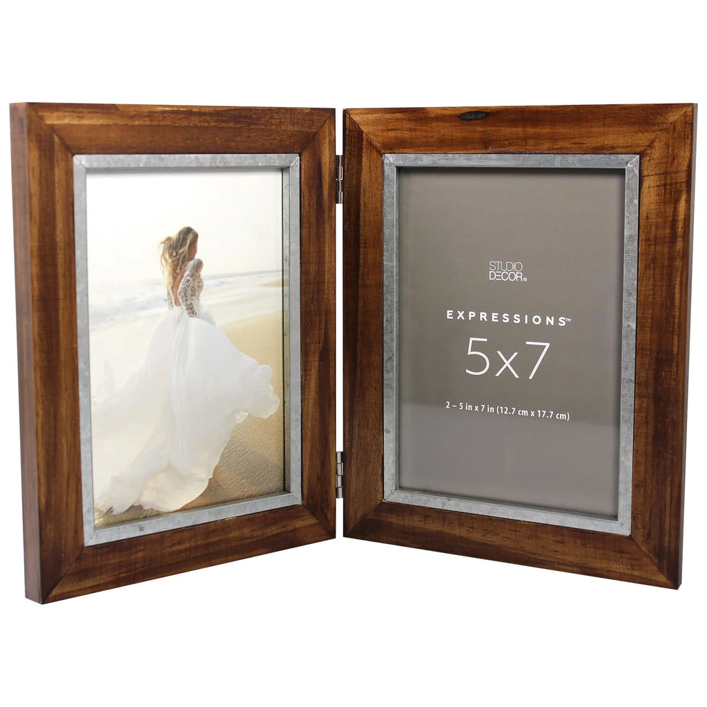 12 Pack 2 Opening Walnut & Silver 5" x 7" Hinged Frame F430