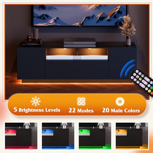 Black TV Stand with LED Lights and Storage Cabinet U96480