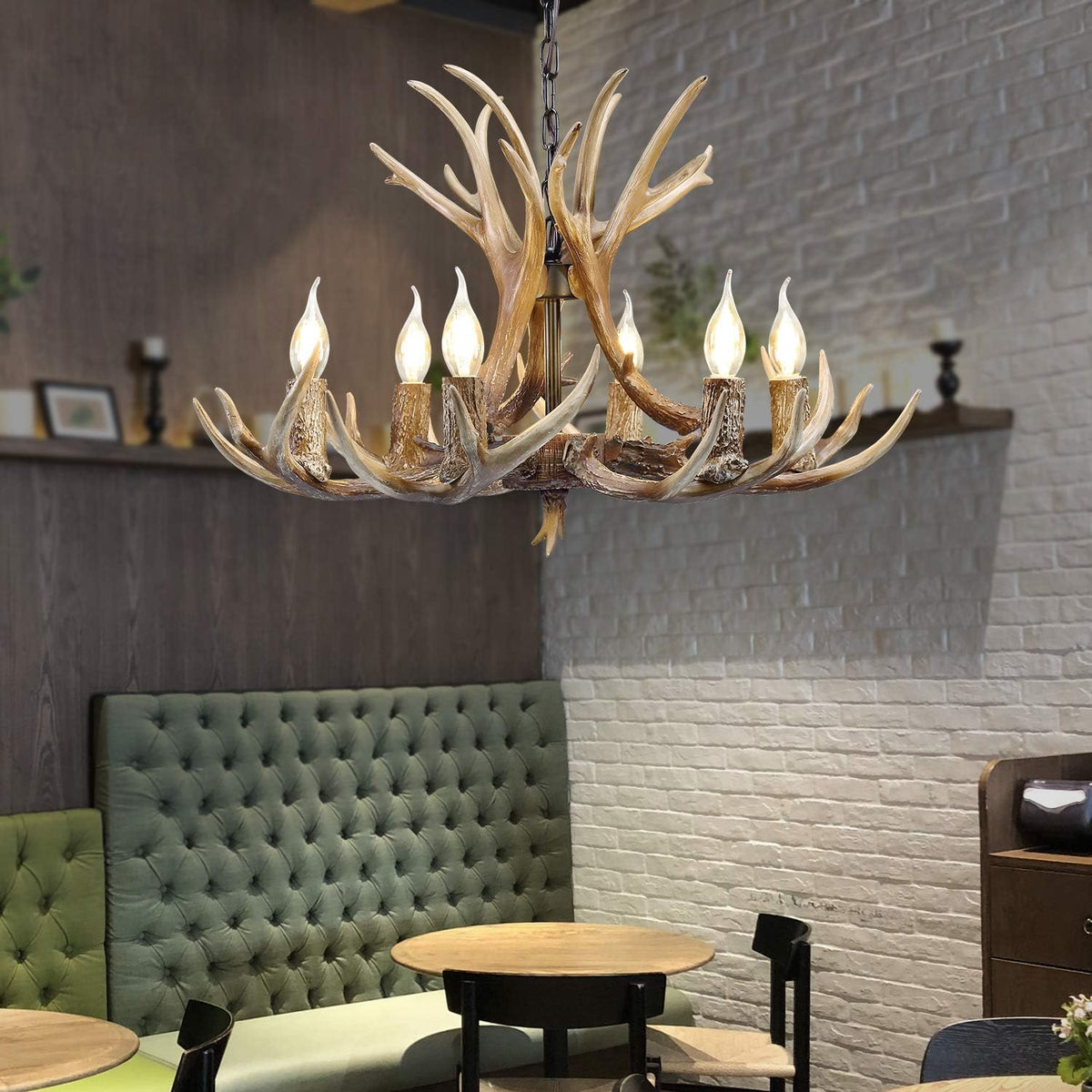 6 Light Resin Deer Antler Chandelier N478036
