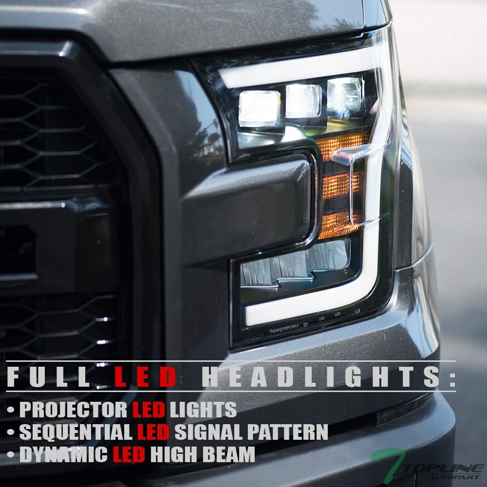 Black Housing Full LED Sequential Tri Projector Headlights For 15-17 Ford F150 A3342