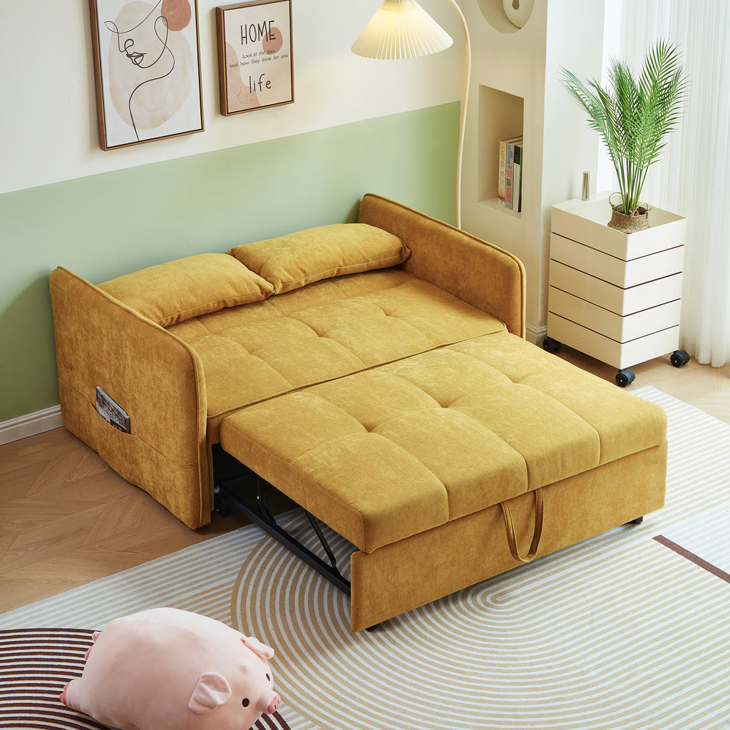 Yellow Chenille Sofa Bed with Adjustable Armrests Z46950