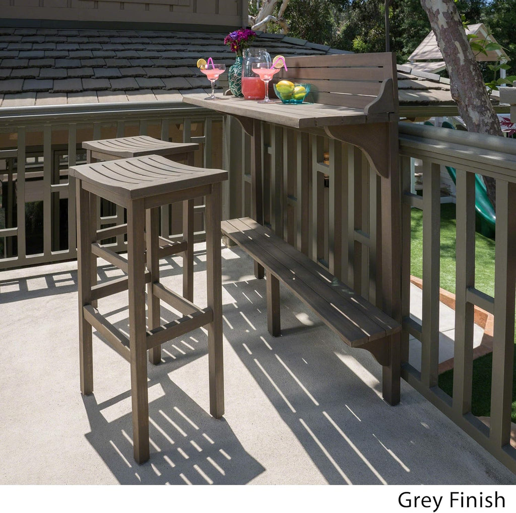 3-Pcs Acacia Wood Outdoor Bar Set, Grey Finish N4557