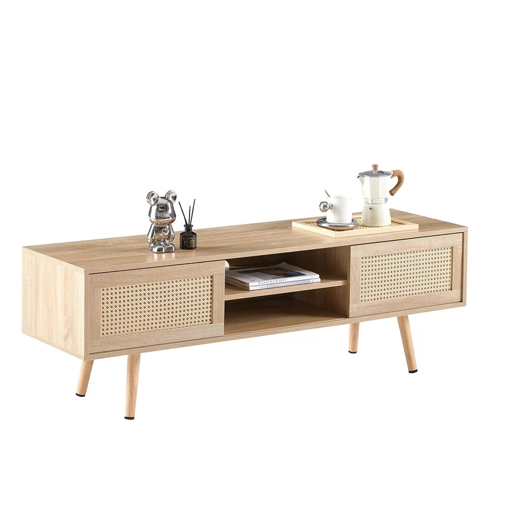 55 Inch Rattan TV Stand with Cabinet Storage J63486