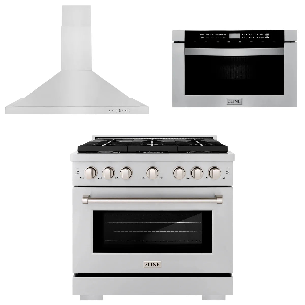36 in. Gas Range, Range Hood and Microwave Drawer Y9241