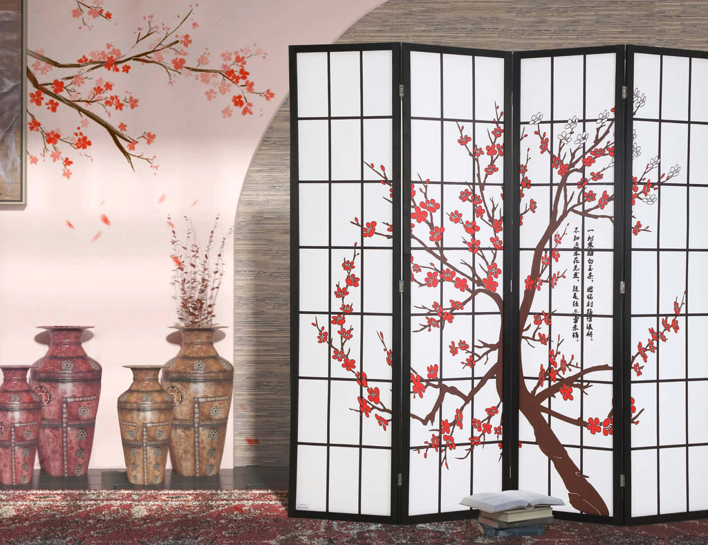 4 Panel 6Ft Wood Folding Privacy Screen F43835
