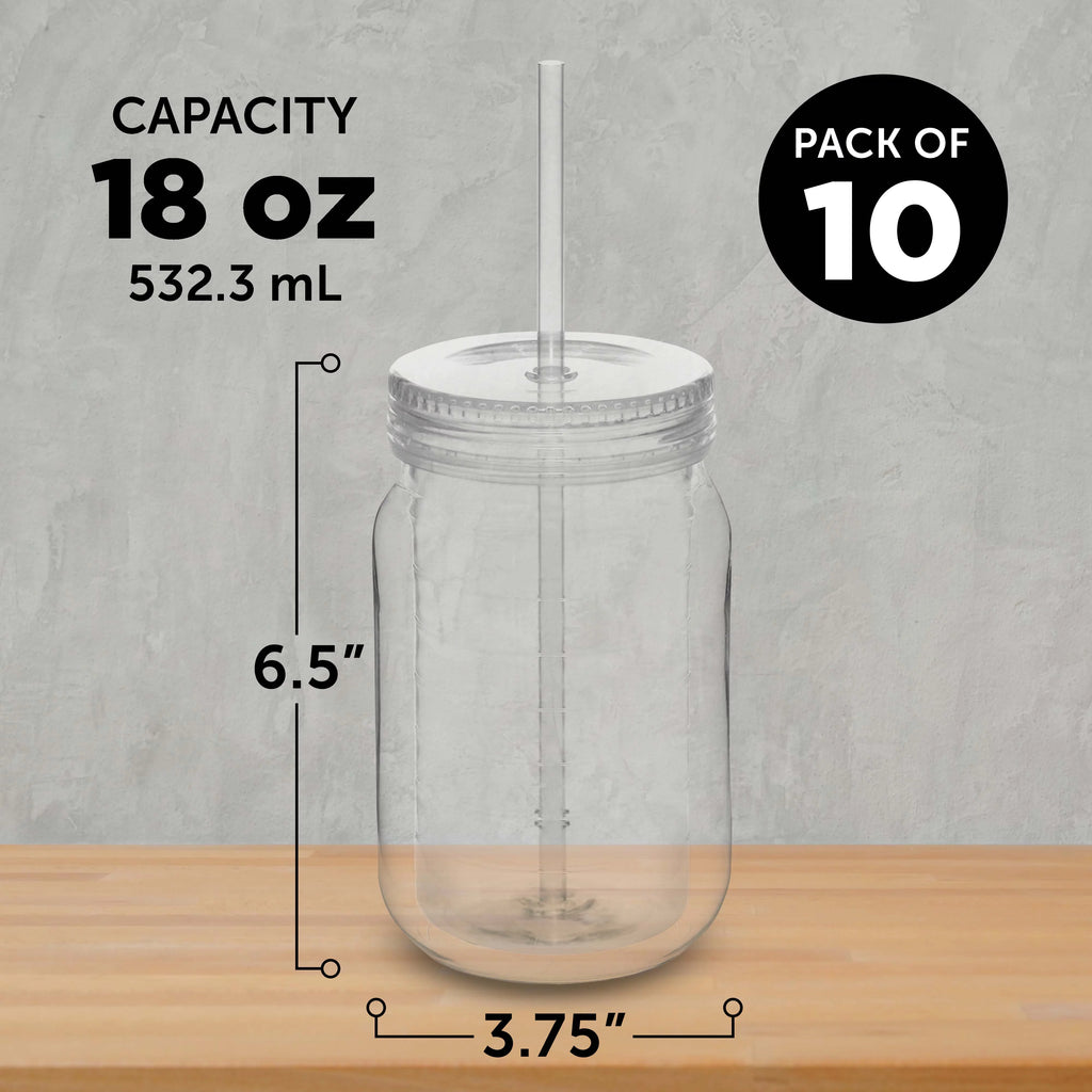 Acrylic Tumblers with Straw 18 oz Set of 10 Clear L9113