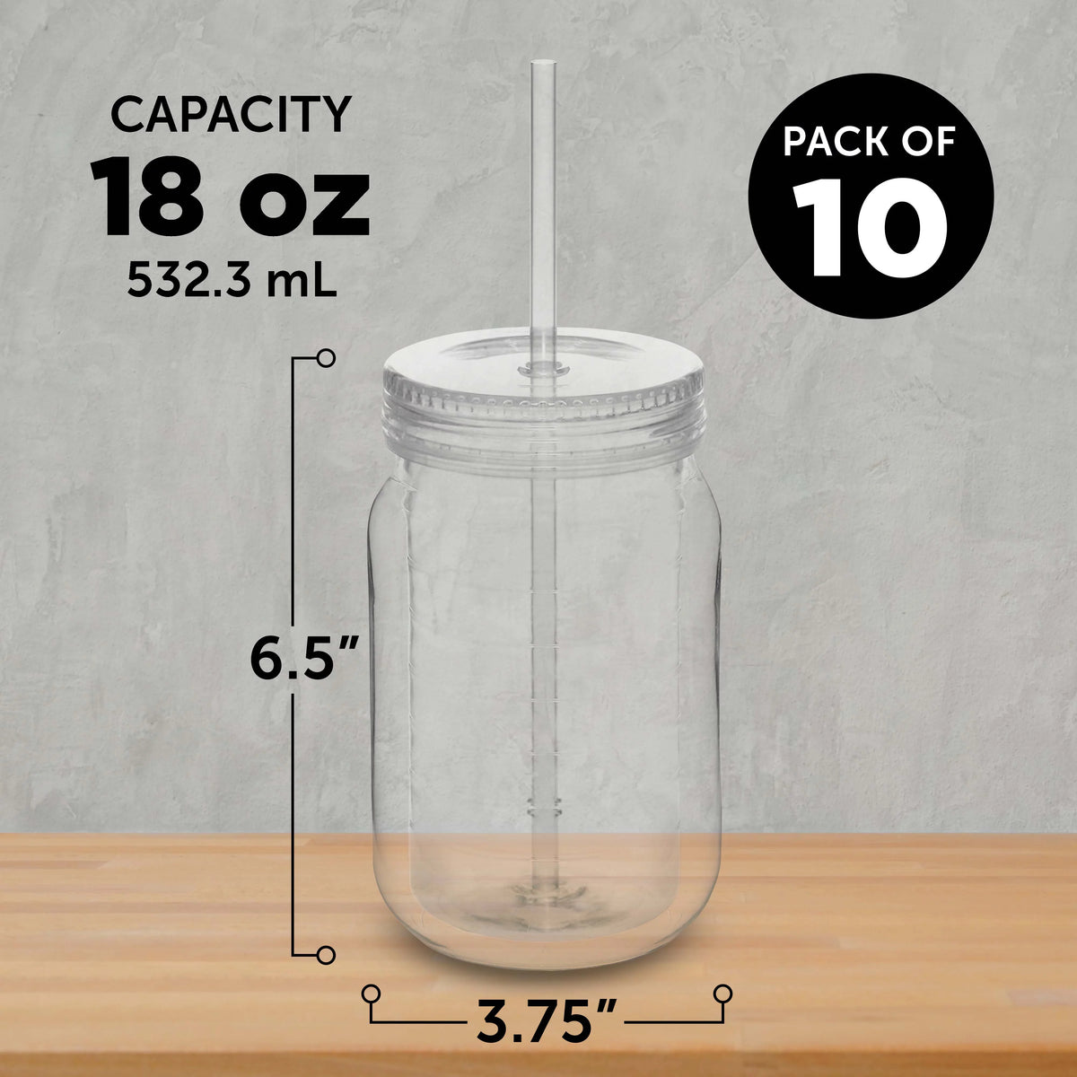 Acrylic Tumblers with Straw 18 oz Set of 10 Clear L9113