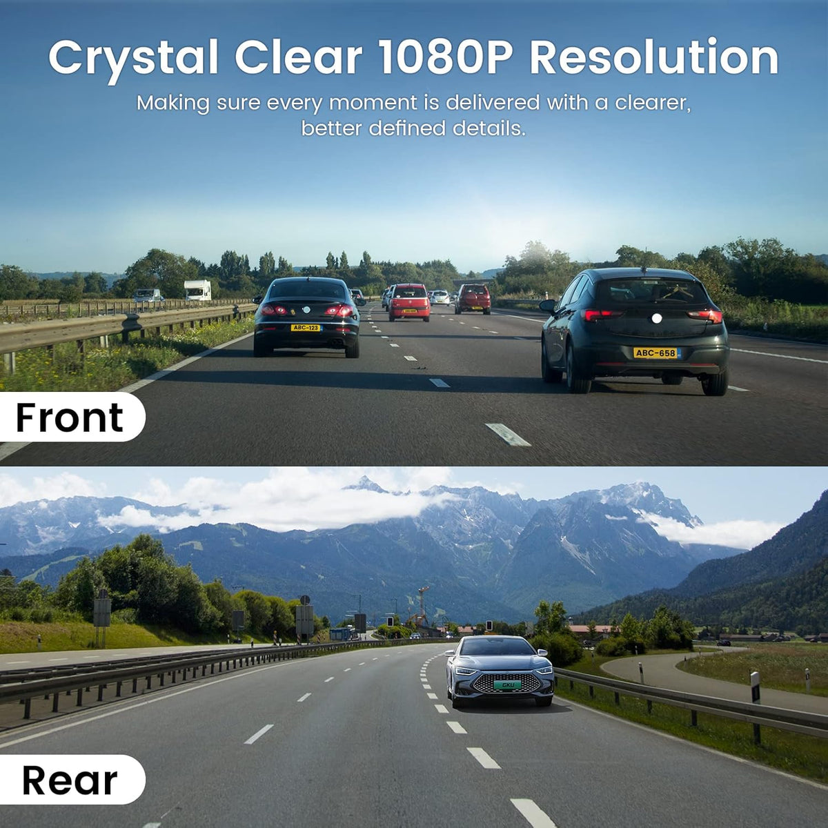 Dash Cam Front and Rear Full HD Dual 1080P 170° Wide Angle Car Camera with Night Vision, Parking Monitor, Motion Detection, Loop Recording Pack of 2 T458