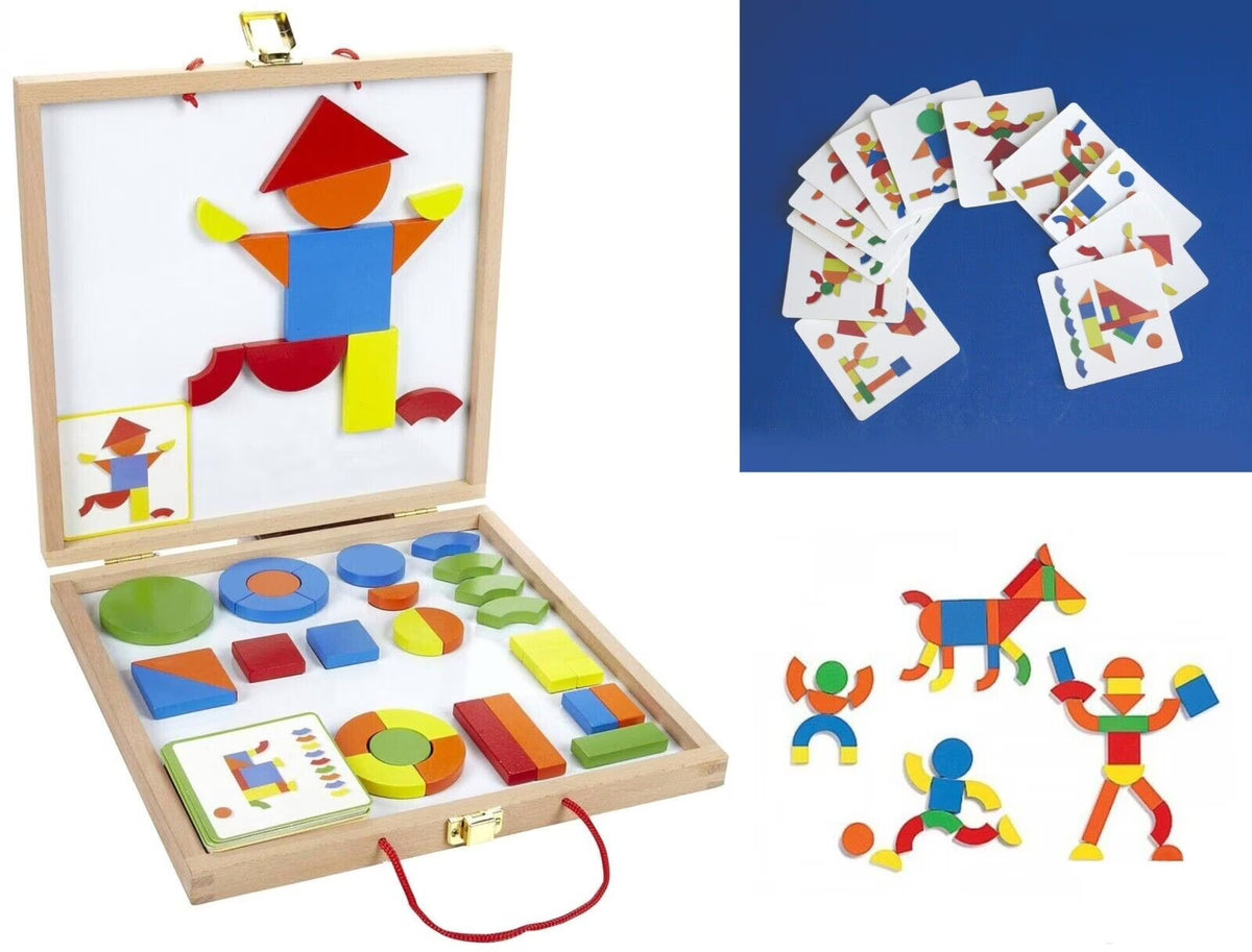 Magnetic Wooden Pattern Blocks Set with Carrying Case T261767