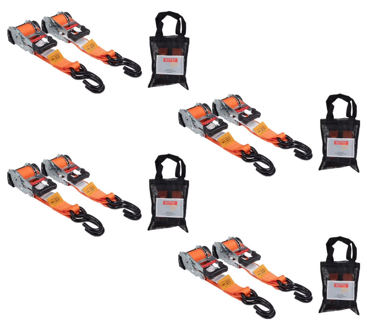 Orange 2" x10' Auto Retract Ratchet Straps with Zinc Coated S Hook Tiedowns N665