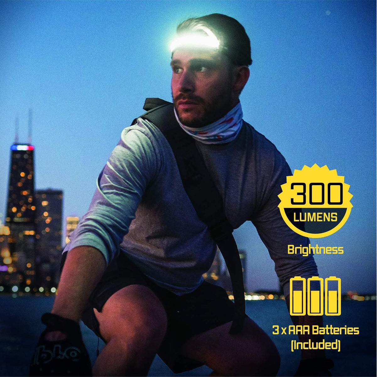 Wide-Beam LED Headlamp, 300 Lumens, Adjustable O968863