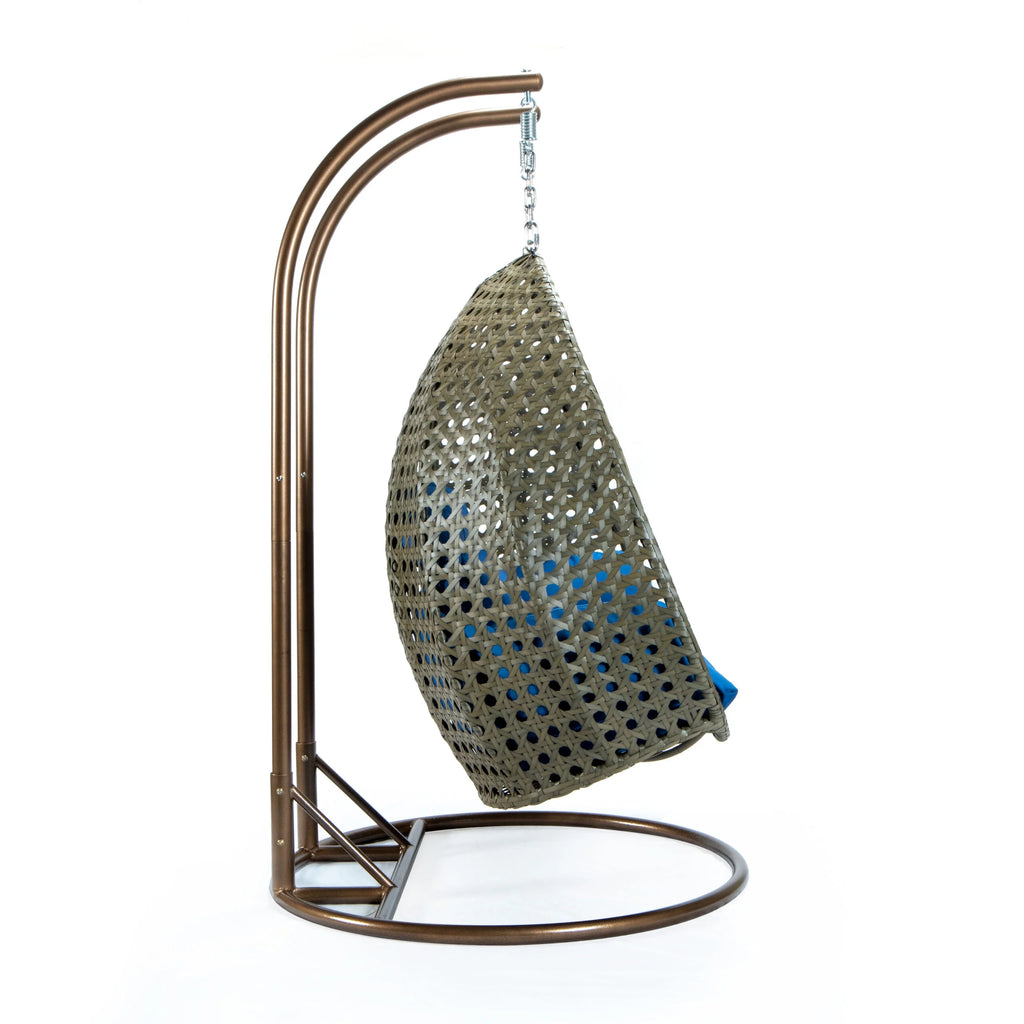 Blue Wicker 2 Person Hanging Egg Swing Chair U5934